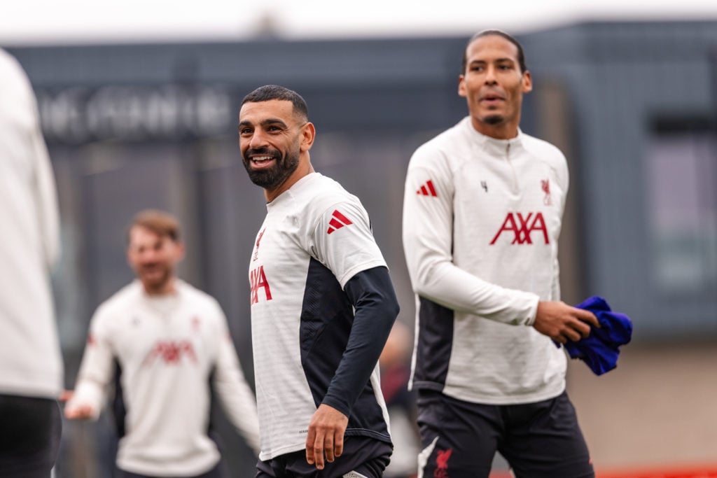 Mohamed Salah and Virgil van Dijk pictured during a training session with Liverpool