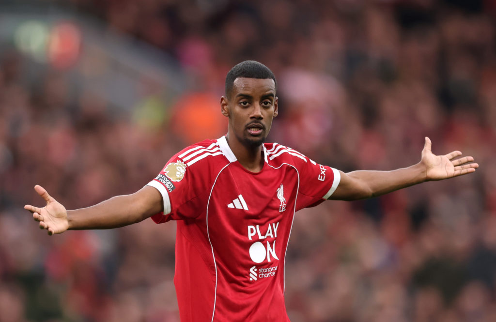 Alexander Isak of Liverpool reacts during the Premier League match between Liverpool and Manchester United at Anfield