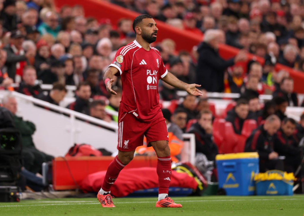 Mohamed Salah in action for Liverpool during their Premier League match against Manchester United at Anfield.