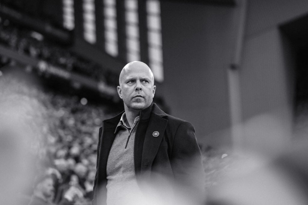 Arne Slot pictured during Liverpool's Premier League match against Manchester United at Anfield.