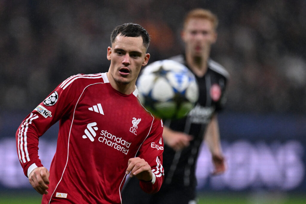 Florian Wirtz in action during Liverpool's UEFA Champions League match against Eintracht Frankfurt at Deutchse Bank Park