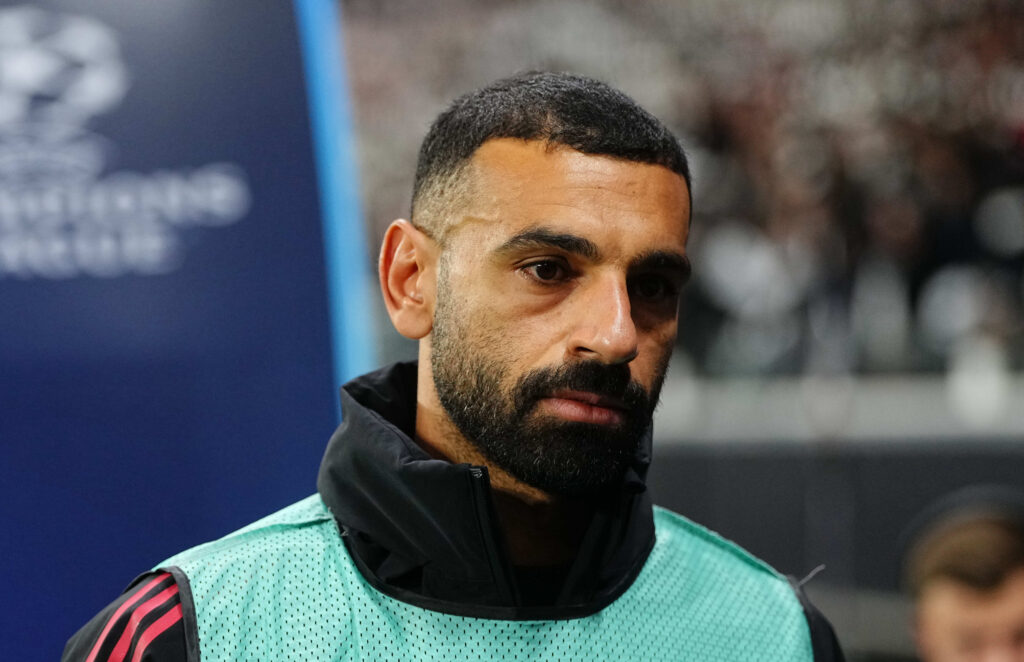 Mohamed Salah looks on ahead of Liverpool's UEFA Champions League match against Eintracht Frankfurt.