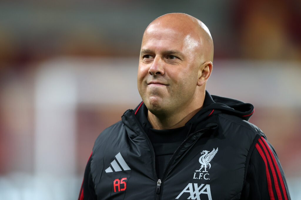 Arne Slot pictured before Liverpool's Premier League match against Brentford at the Gtech Community Stadium.