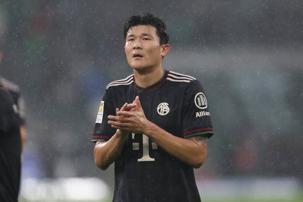 Min-jae Kim of FC Bayern Muenchen celebrate after winning the Bundesliga match between Borussia Mönchengladbach and FC Bayern München at Stadion im Borussia-Park.