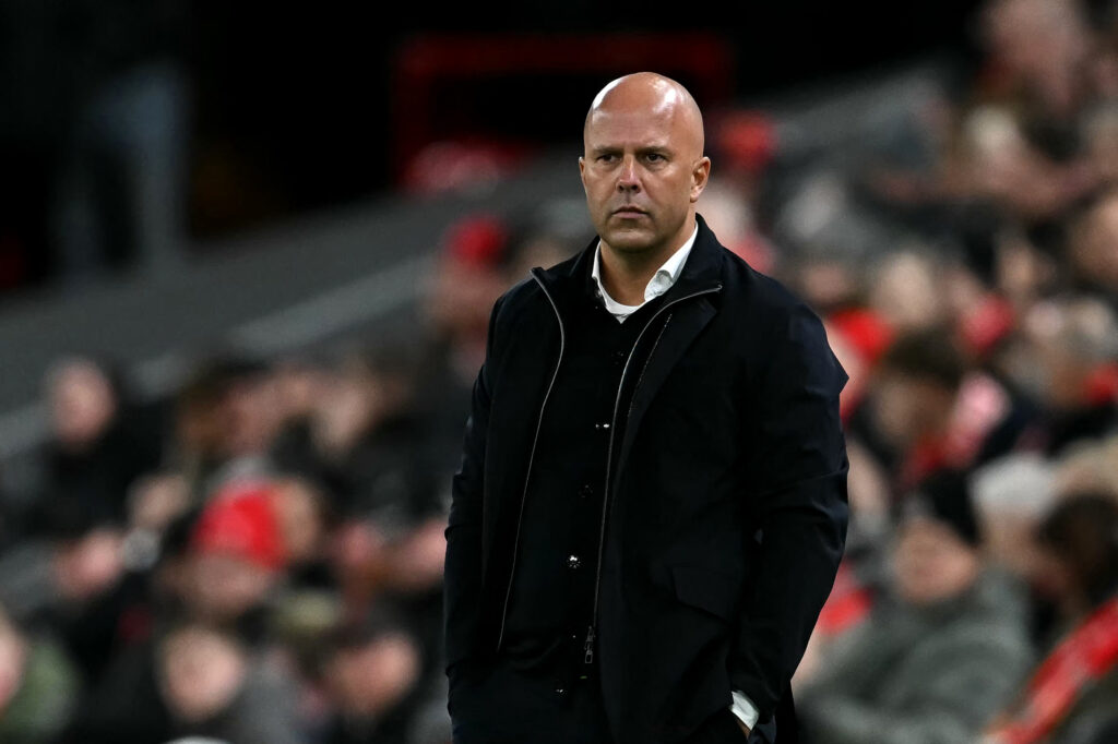 Liverpool's Dutch manager Arne Slot watches the players from the touchline during the English League Cup fourth round football match between Liverpool and Crystal Palace at Anfield