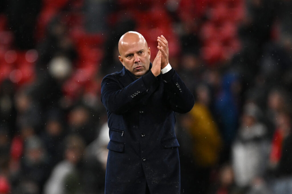 Arne Slot claps the home fans after the Crystal Palace defeat