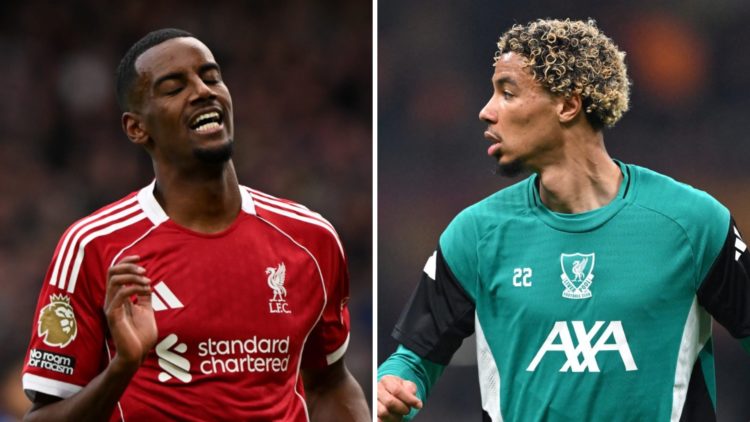 Alexander Isak in action for Liverpool during their Premier League match against Chelsea at Stamford Bridge. Hugo Ekitike warms up before Liverpool...