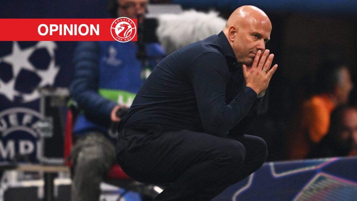Arne Slot, Manager of Liverpool, reacts during the UEFA Champions League 2025/26 League Phase MD2 match between Galatasaray A.S. and Liverpool FC a...
