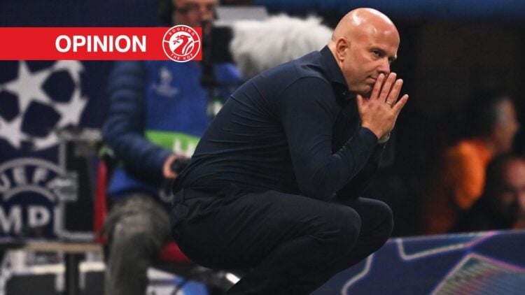 Arne Slot, Manager of Liverpool, reacts during the UEFA Champions League 2025/26 League Phase MD2 match between Galatasaray A.S. and Liverpool FC a...