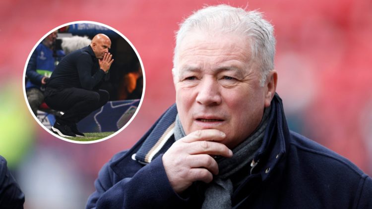 Arne Slot (left) on his knees during Galatasaray game, Ally McCoist (right) puts hand to his chin during broadcast
