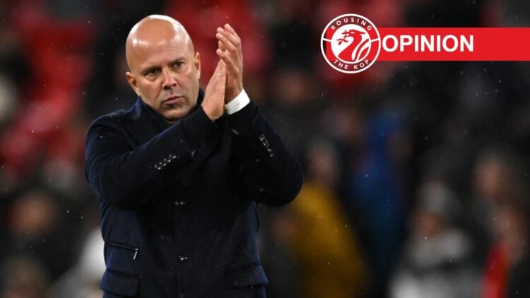 Arne Slot (left) claps the home fans after Crystal Palace defeat, opinion and site logo (right)