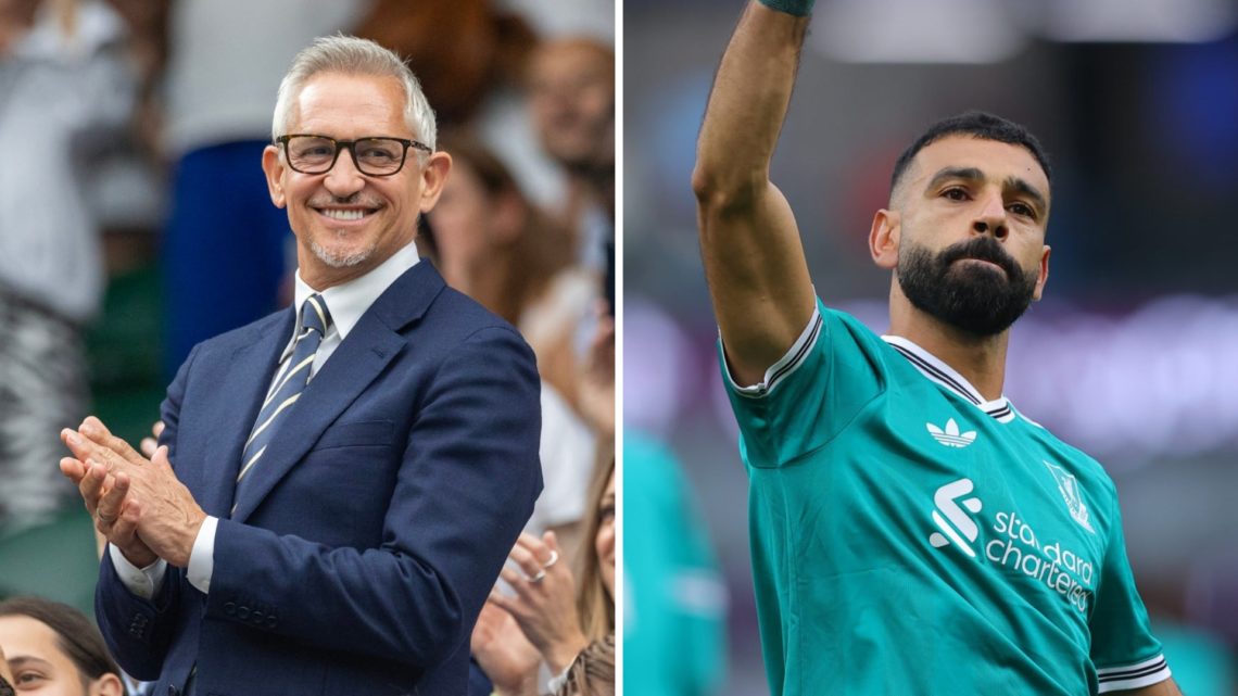 Gary Lineker (left) stands up and applauds during Wimbledon, Mohamed Salah (right) raises his fist in celebration after scoring against Burnley