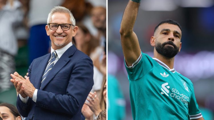 Gary Lineker (left) stands up and applauds during Wimbledon, Mohamed Salah (right) raises his fist in celebration after scoring against Burnley