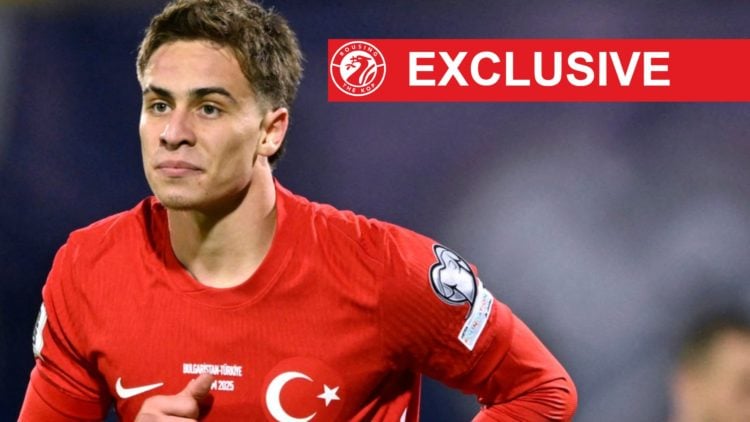 Kenan Yildiz celebrates after scoring during Turkey's FIFA World Cup qualifying match against Bulgaria.