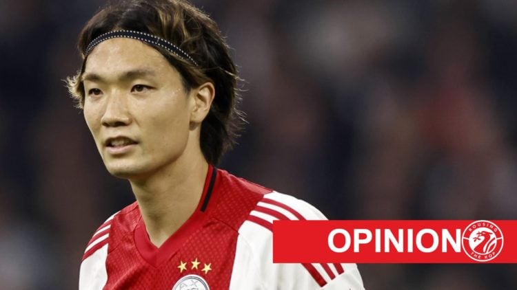 Ko Itakura of Ajax in action during the UEFA Champions League match against Inter Milan at Johan Cruyff Arena.