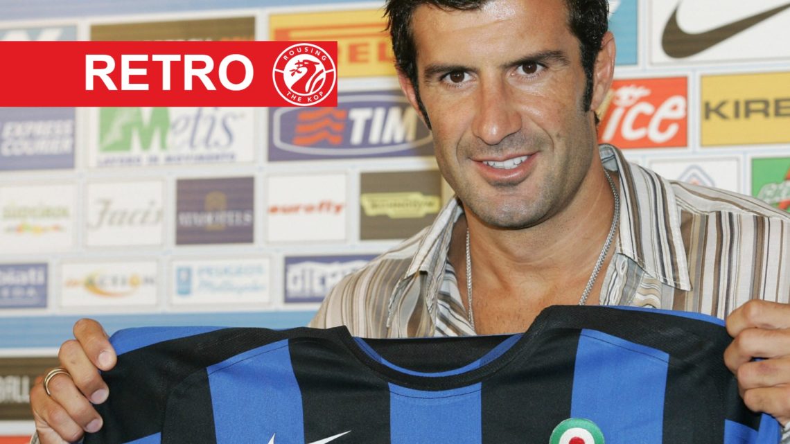 Luis Figo poses with a Inter Milan shirt after joining from Real Madrid.