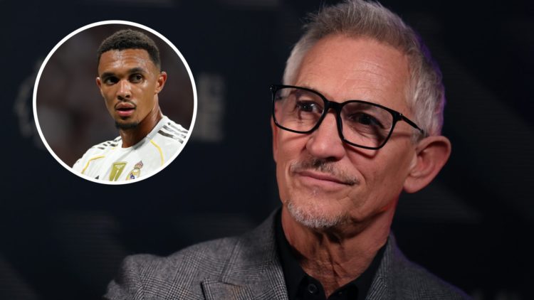Gary Lineker looks on during the Premier League Hall of Fame 2024 Inductions event at HERE. Real Madrid's Trent Alexander-Arnold in action during t...