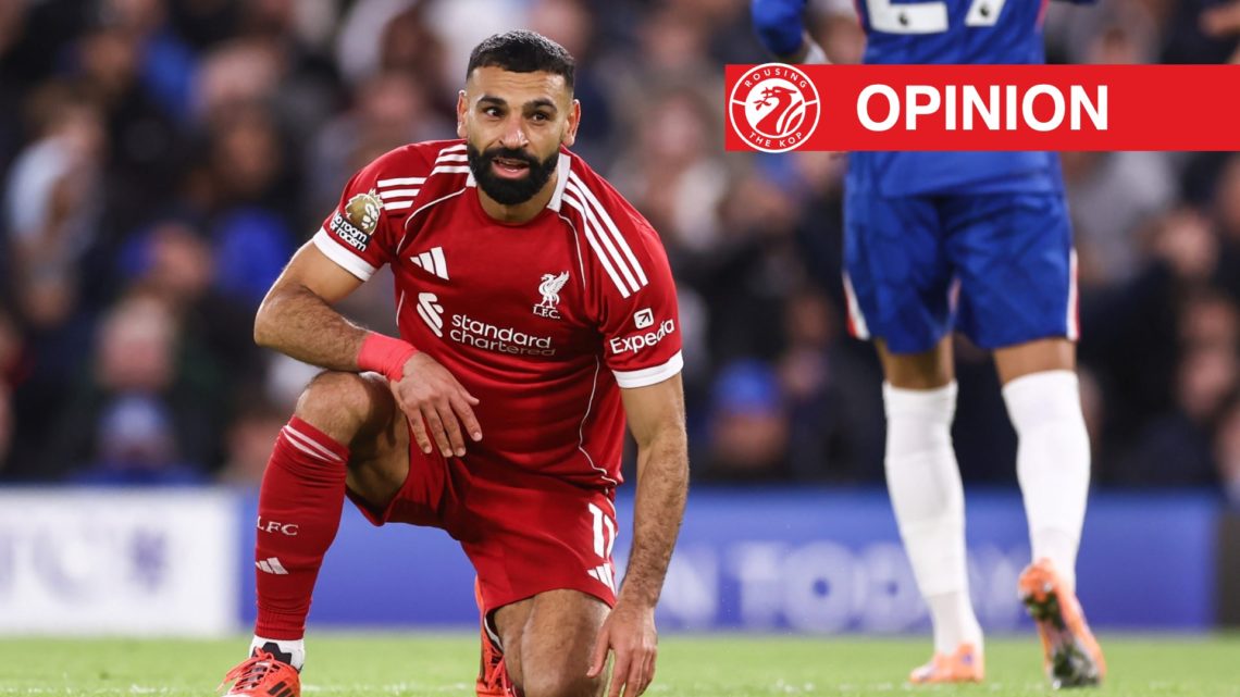 Mohamed Salah left on one knee on the floor against Chelsea