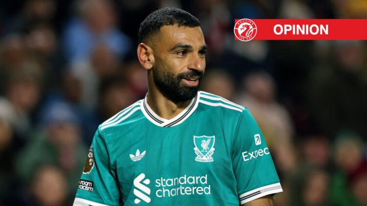 Mohamed Salah of Liverpool looks on during the Premier League match between Brentford and Liverpool at Gtech Community Stadium