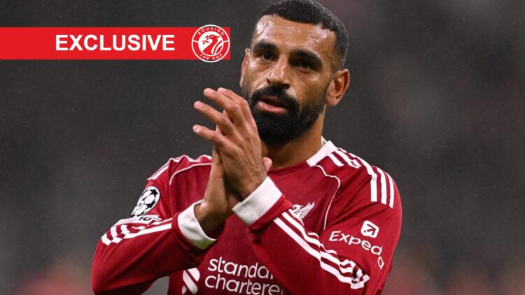Mohamed Salah applauds fans after Liverpool's UEFA Champions League match against Eintracht Frankfurt at Deutsche Bank Park