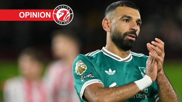 opinion label and site logo (left), Mohamed Salah (right) claps away fans after Brentford loss
