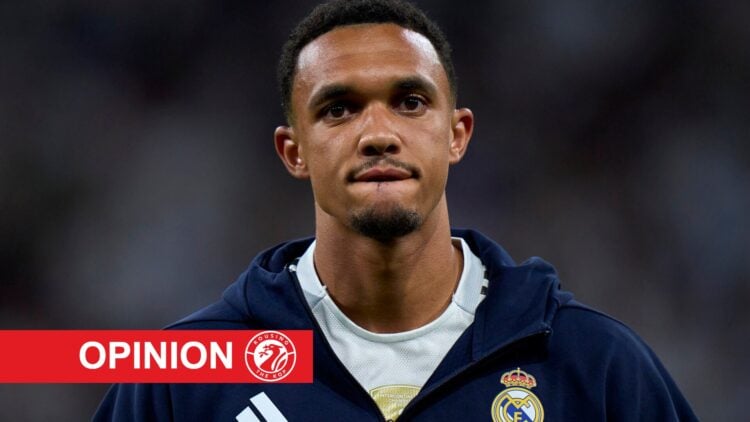 Main: Trent Alexander-Arnold lining up for Real Madrid ahead of a La Liga game.