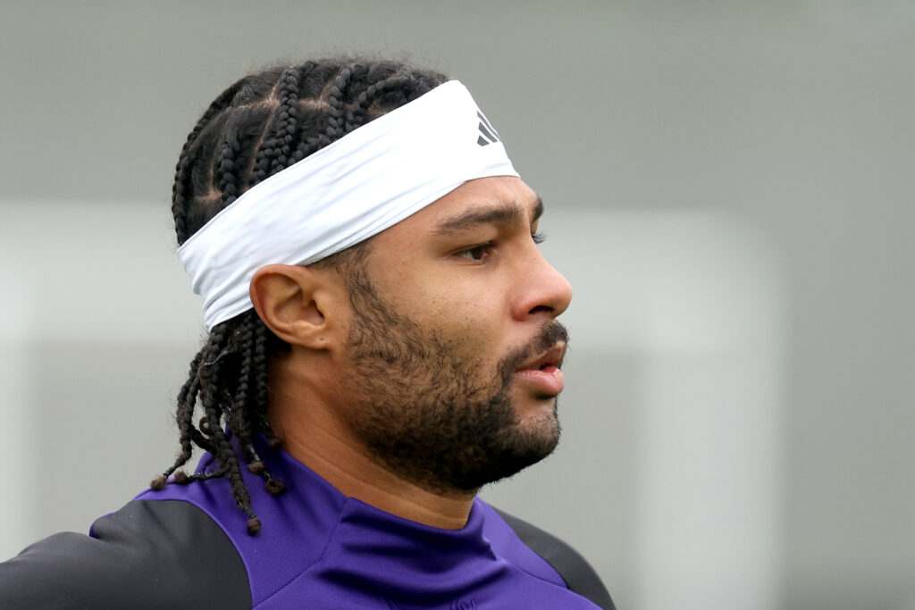 Serge Gnabry of Germany looks on during a training session