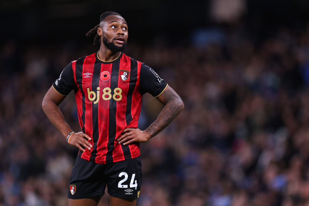 Antoine Semenyo of Bournemouth during the Premier League match between Manchester City and Bournemouth at Etihad Stadium