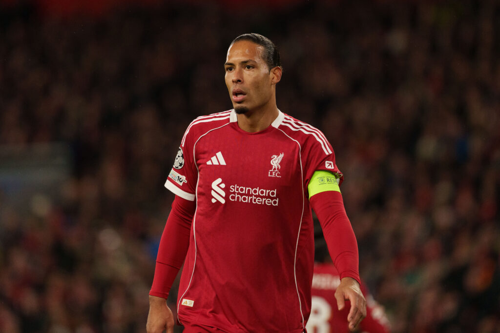 Liverpool's Virgil van Dijk plays during the UEFA Champions League match between Liverpool and Real Madrid at Anfield