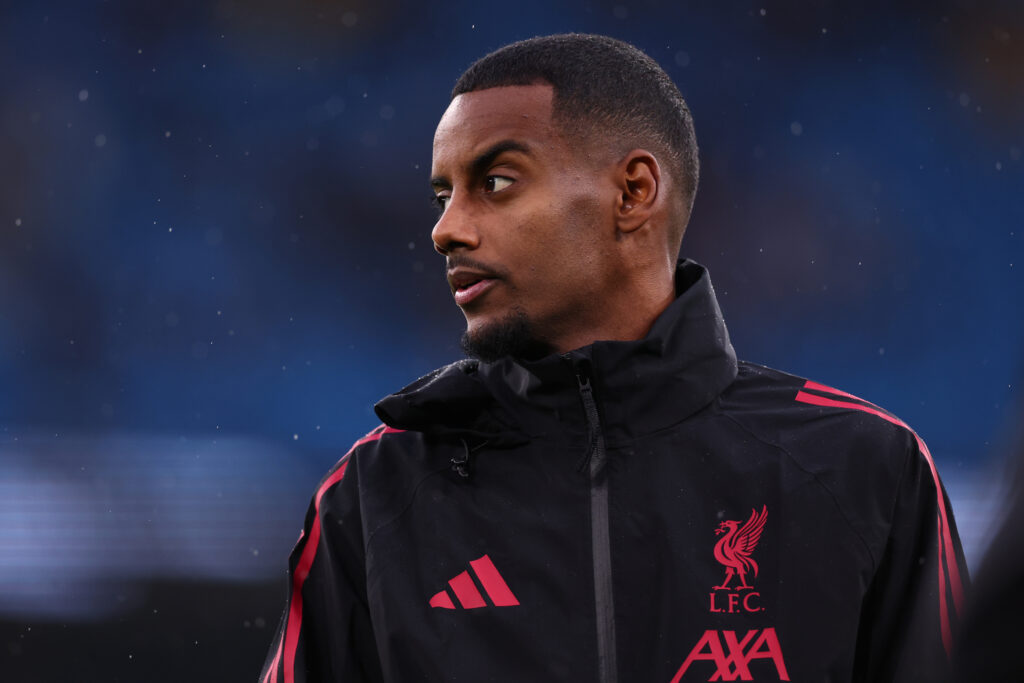 Alexander Isak walks out at the Etihad Stadium before Liverpool's Premier League match against Manchester City.