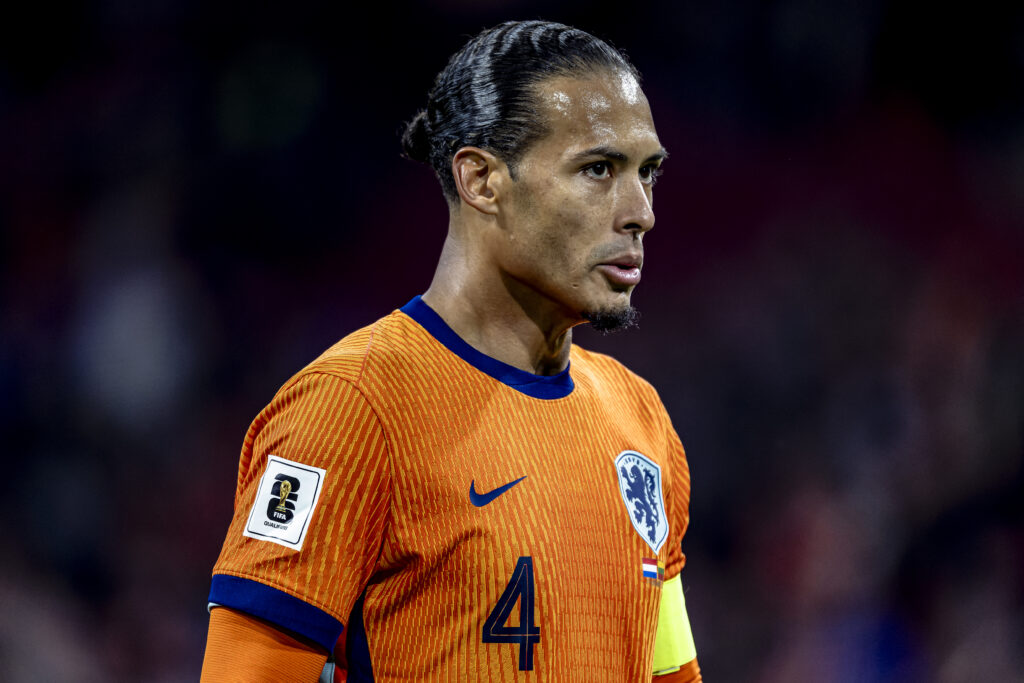 Netherlands defender Virgil van Dijk plays during the match between the Netherlands and Lithuania at the Johan Cruijff ArenA for the FIFA World Cup 2026 UEFA Qualifiers