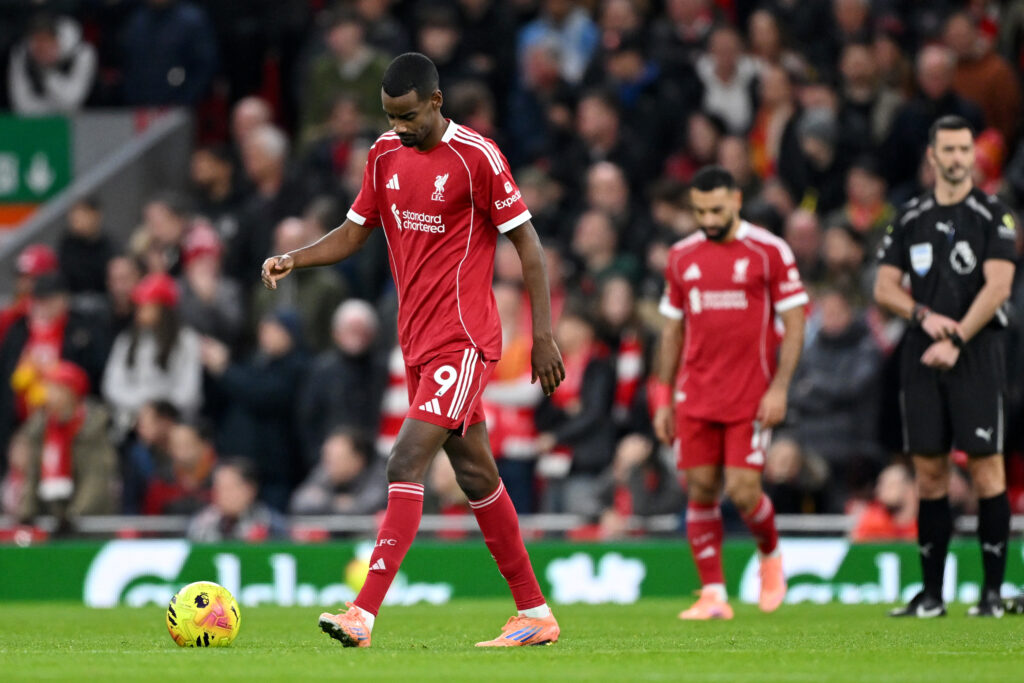 Alexander Isak of Liverpool looks dejected during the Premier League match between Liverpool and Nottingham Forest at Anfield