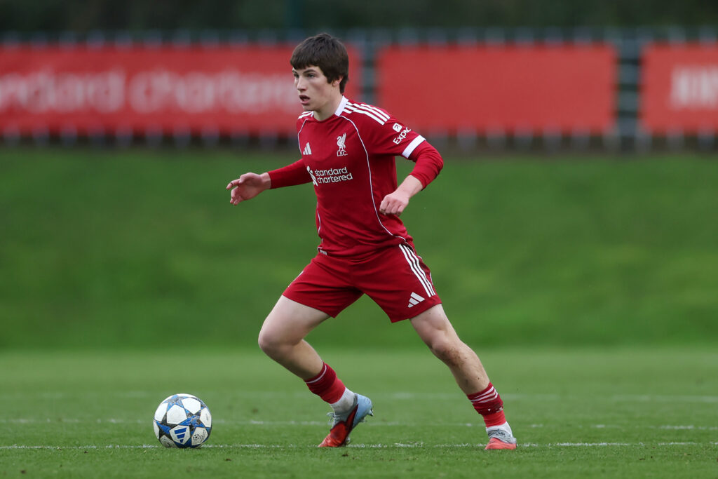 Liverpool midfielder Haydn Murray-Holme on the ball during the UEFA Youth League match against PSV Eindhoven.