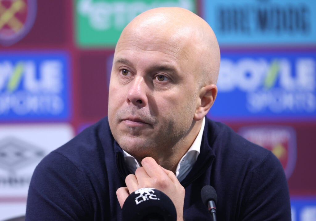 Liverpool manager Arne Slot during the post match press conference during the Premier League match between West Ham United and Liverpool