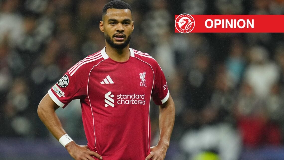 Cody Gakpo (Liverpool FC) looks on during the Champions League group game between Eintracht Frankfurt and Liverpool FC at the Deutsche Bank Park