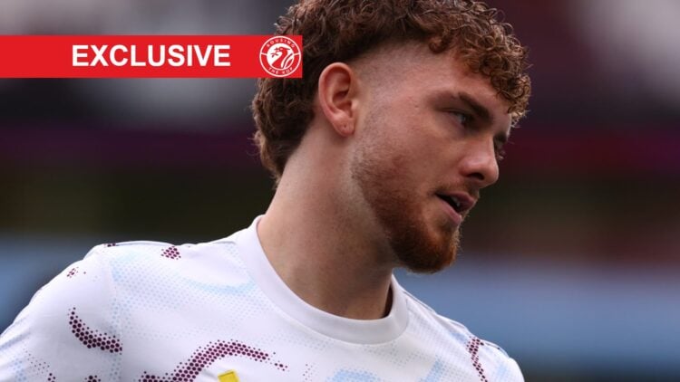 Harvey Elliott warms up ahead of Aston Villa's Premier League match against Burnley at Villa Park.