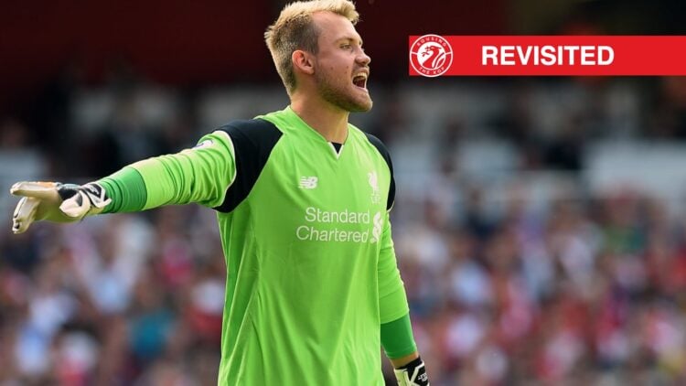 Simon Mignolet of Liverpool during the Premier League match between Arsenal and Liverpool at Emirates Stadium