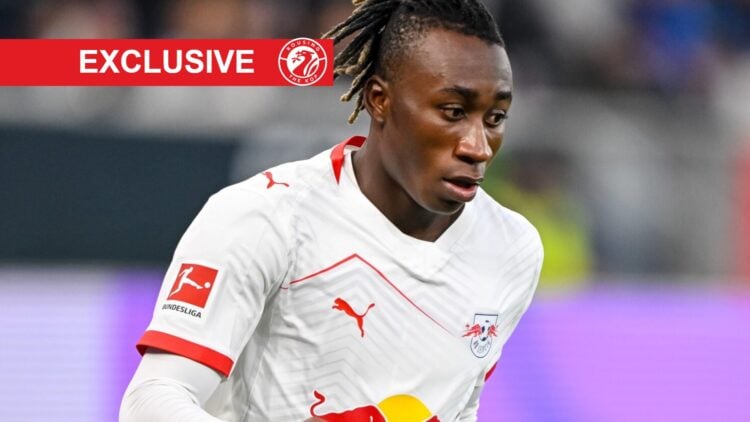 Yan Diomande of RB Leipzig in action during the Bundesliga match against Hoffenheim.