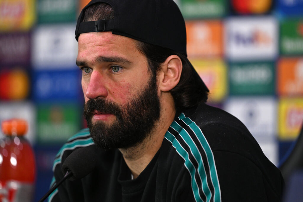Alisson attends Liverpool FC Training Session And Press Conference - UEFA Champions League 2025/26 League Phase MD6