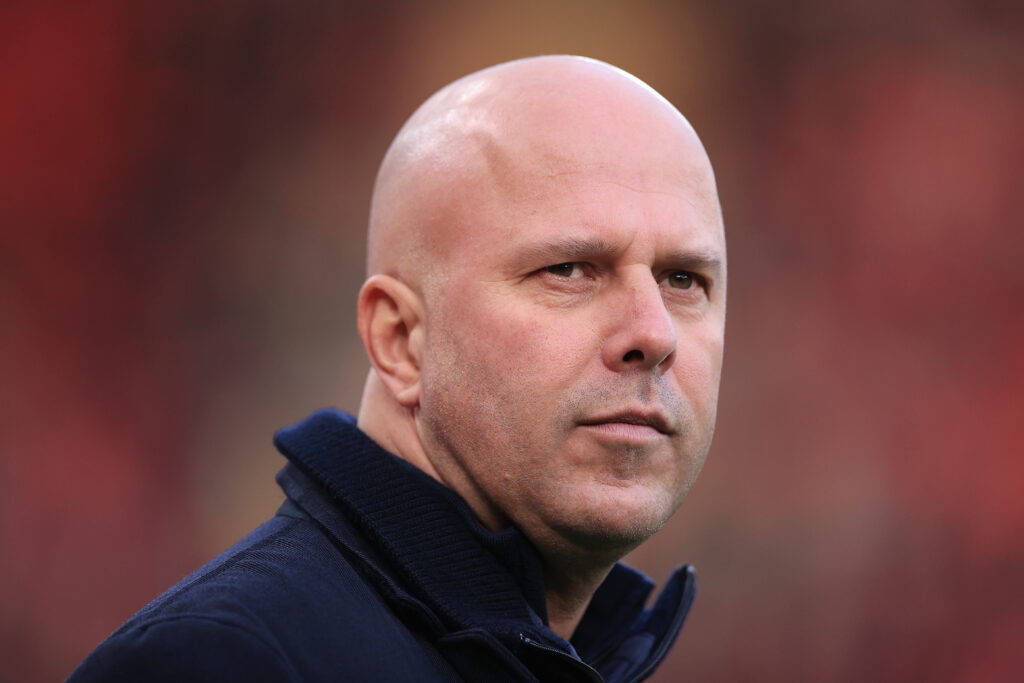 Arne Slot pictured during Liverpool's Premier League match against Brighton at Anfield.