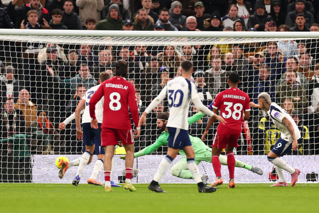 Richarlison scores during Tottenham Hotspur's Premier League home match against Liverpool