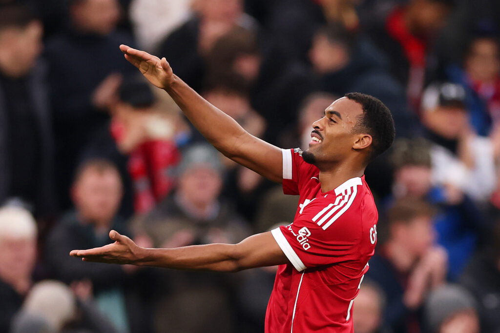 Ryan Gravenberch celebrates after scoring for Liverpool against Wolverhampton Wanderers in the Premier League at Anfield.