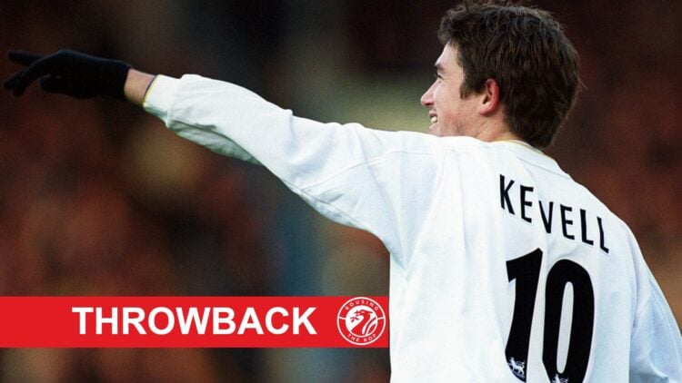 Harry Kewell celebrates after scoring for Leeds United in the Premier League against Leicester City at Elland Road.