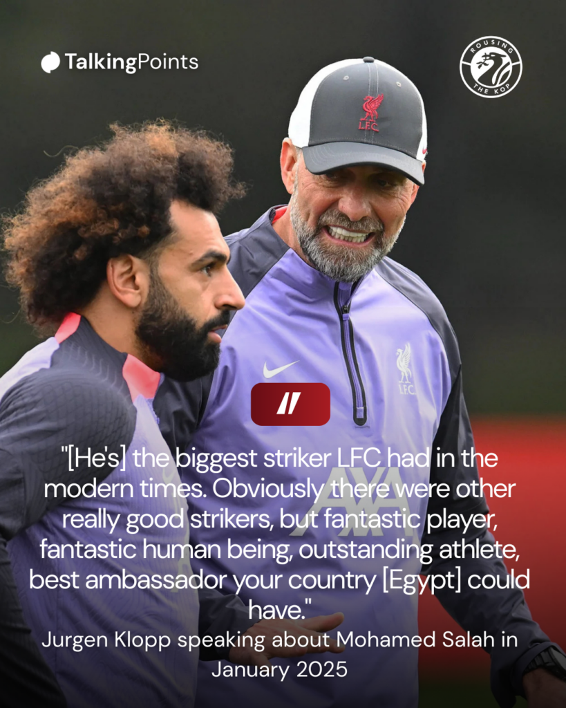Jurgen Klopp manager of Liverpool with Mohamed Salah