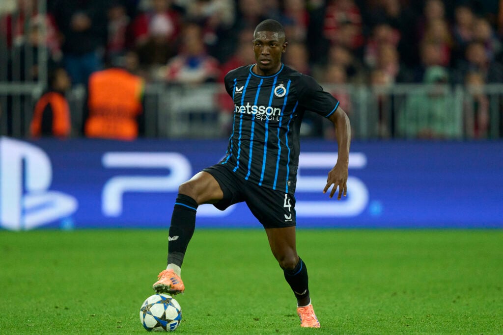 Joel Ordonez takes control of the ball during the UEFA Champions League match between Bayern Munich and Club Brugge at the Allianz Stadium