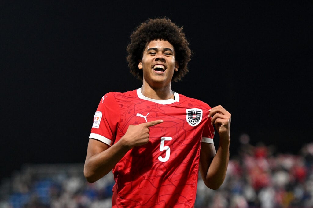 Ifeanyi Ndukwe celebrates after scoring for Austria against England during the U17 FIFA World Cup.