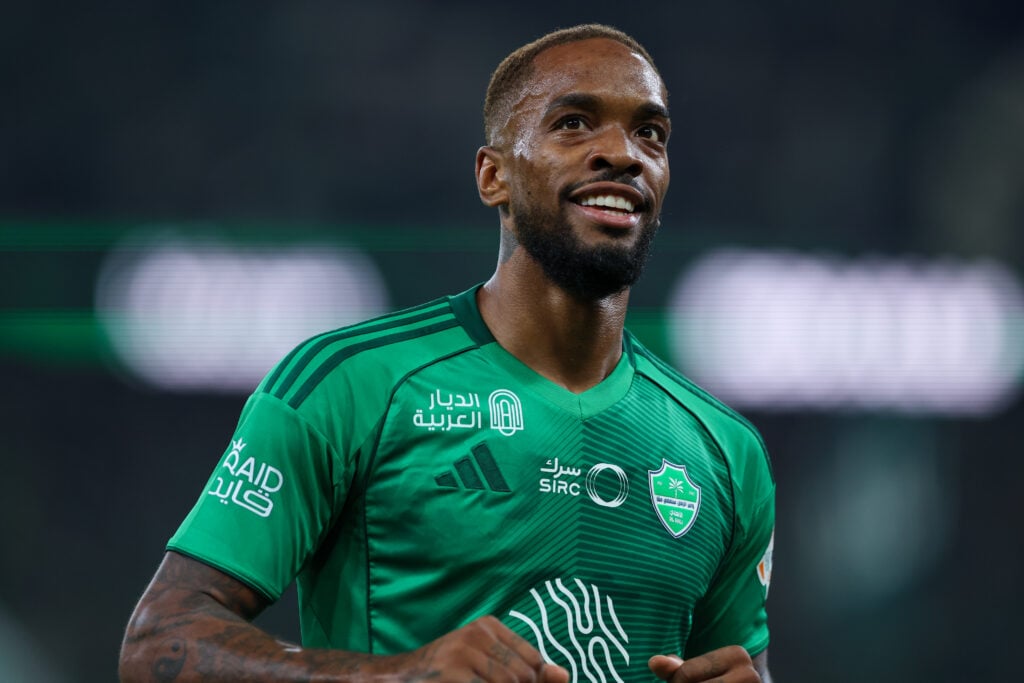 Ivan Toney of Al Ahli celebrates after scoring the 2nd goal during the Saudi Pro League match between Al Ahli and Al Nassr at Alinma Stadium