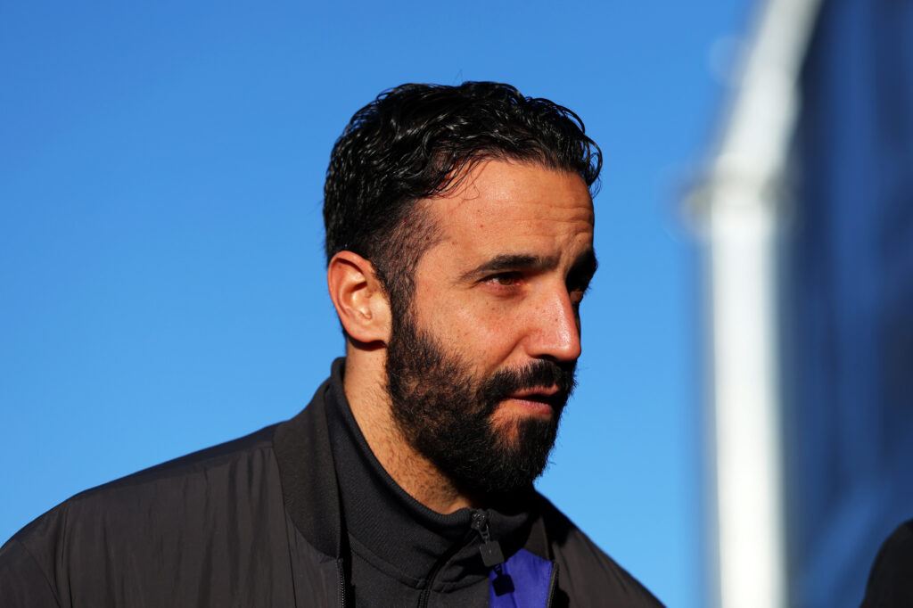 Ruben Amorim, Manager of Manchester United, arrives at the stadium prior to the Premier League match between Leeds United and Manchester United at Elland Road
