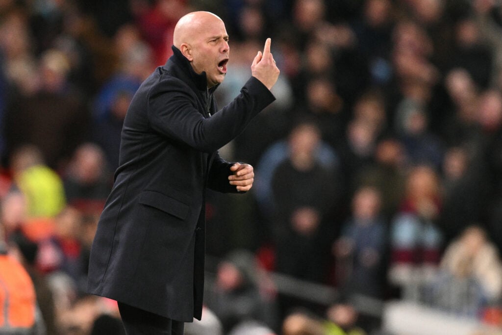 Arne Slot gestures on the touchline during the English Premier League football match between Liverpool and Burnley