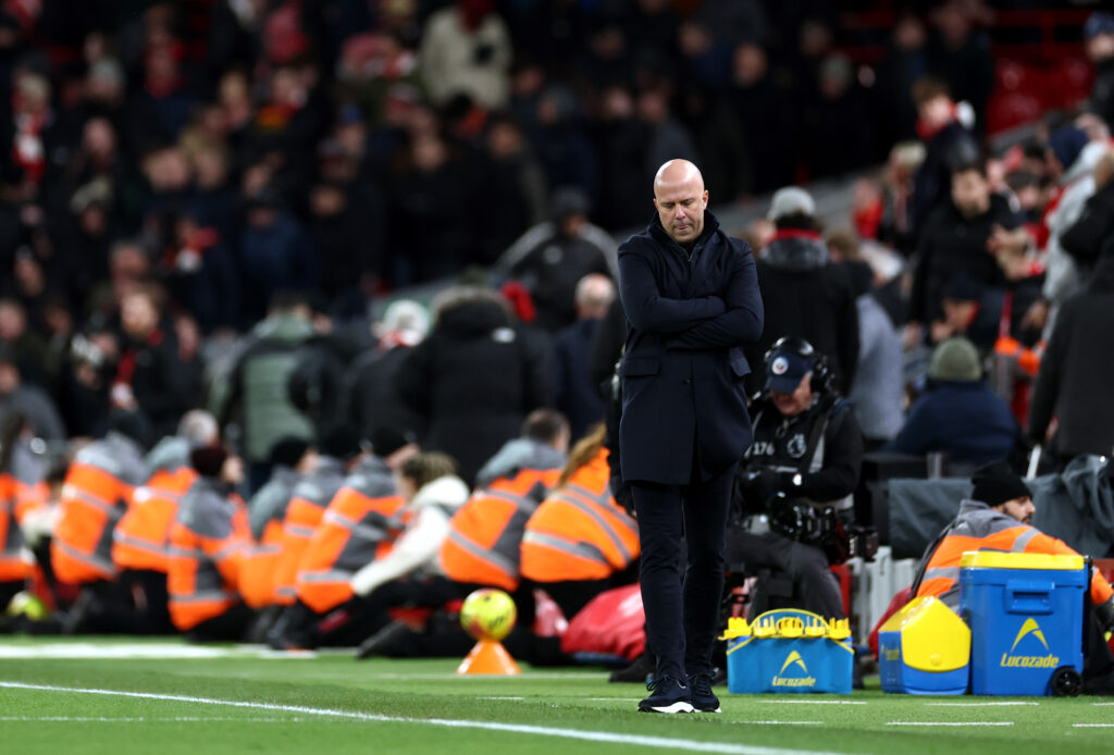 Arne Slot pictured on the touchline during Liverpool's Premier League match against Burnley at Anfield.